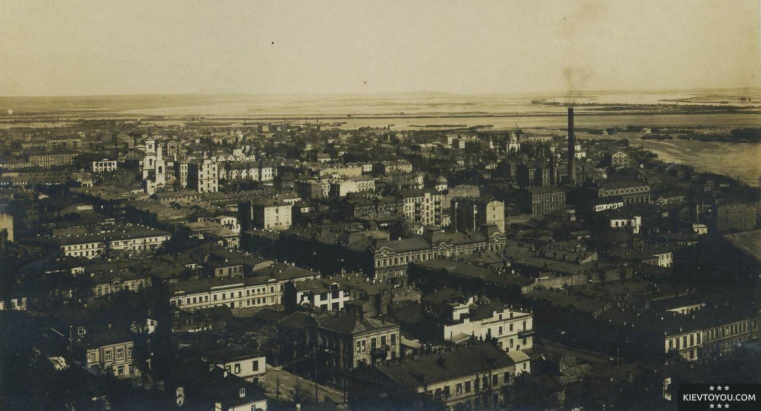 Вид на Подол в Киеве с фуникулера, фотография 1910-х годов