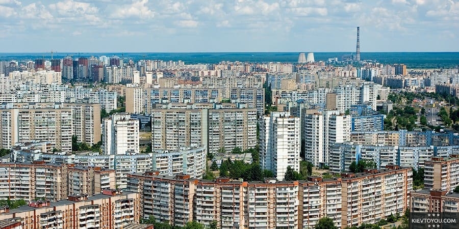 Вид на Троещину в Киеве с воздуха. Современное фото.